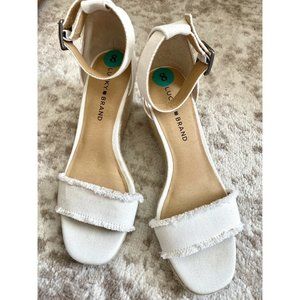 Lucky Brand Marceline Espadrille Wedge Sandals White Fringe Burlap Open Toe Sz 8